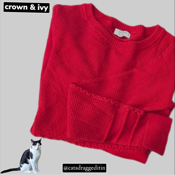 NWOT $65 Crown and Ivy | Peplum | Preppy Sweater in Red - Picture 9 of 9